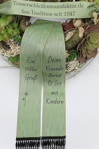 Trauerschleife Kranzschleife nach Kundenwunsch bedruckt (100 mm, mintgrün)