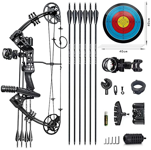 PANDARUS Compound Bow Set 15-45lbs for Pull Beginner and Teens Right Handed Adjustable 18-29 Draw Length, 320 FPS Speed, Hunting Bow Archery Set New 2024(Black Right Handed)