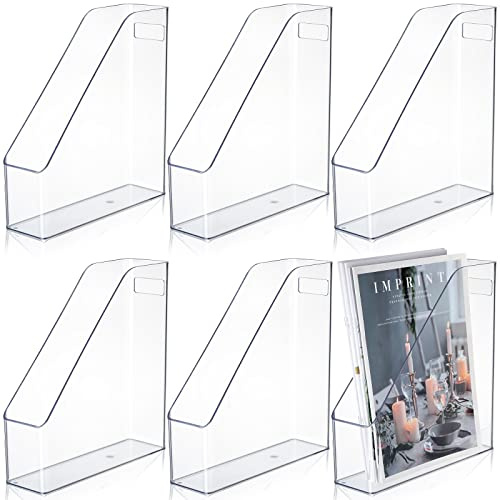 6 soportes de acrílico transparente para revistas, organizador de escritorio de plástico con asa, básicos, revistero vertical, carpeta de escritorio, organizador de almacenamiento de documentos para