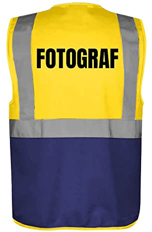 Fassbender-Druck WARNWESTEN - Sicherheitsweste GELB mit Taschen und Reißverschluss nach EN ISO 20471 zertifiziert - Warn Weste für FOTOGRAF - Unisex mit hochwertigem Reflektorstreifen