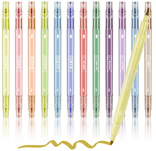 Ysimple Bunte Textmarker Set, Pastell Highlighter Pen Doppelkopf 2-in-1 Ästhetische Bibelmarker, Textmarker Stifte Aesthetic für Journal Bibel Planer Notizen Schule Bürobedarf (12 Stück rund)