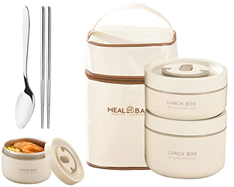 kyaoayo Tragbares isoliertes Lunch-Behälter,Edelstahl-Lunchbox mikrowellengeeignet mit Lunch-Tasche,stapelbarer auslaufsicherer Thermo-Lunchbox,für Kinder und Erwachsene