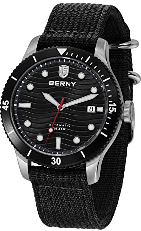 BERNY Relojes Sumergibles Masculinos Relojes Mecánicos Automáticos Zafiro 20ATM Relojes Deportivos Impermeables Fecha Apertura C3 Súper Luminoso Relojes De Natación Sumergible