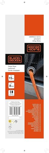 BLACK+DECKER Spanngurt 15 Meter - Spanngurt mit Ratsche - Zurrgurt - Gepäckspanner - Bingee Cord mit reflektierenden Teilen - Befestigungsgurt - Nylon/Kunststoff - Orange/Schwarz