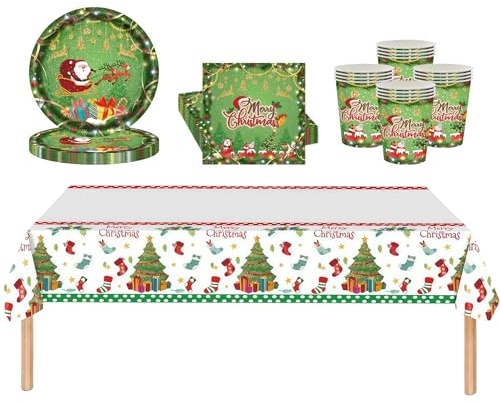 Lot de 52 assiettes en carton jetables pour fête de Noël Motif Père Noël Vert 17,8 cm et 22,9 cm