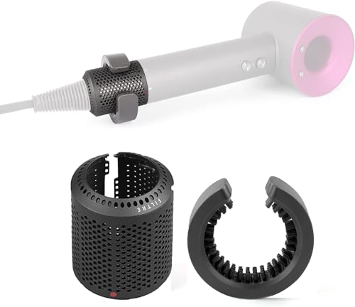 Updated Detachable Dustproof Outer Filter Cover and Filter Cleaning Brush for Dyson Supersonic HD15 HD01 HD03 HD08 Hair Dryer Attachment, Part Opening Design