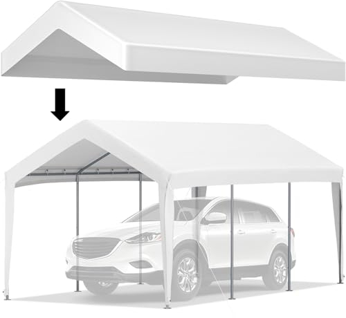 VEVOR Carport Replacement Canopy Cover, 10 x 20 ft, Ripstop Triple-Layer PE Fabric Garage Top Tarp Shelter Cover, UV Resistant Waterproof Car Cover Tent for Carports (Frame is not Included), White