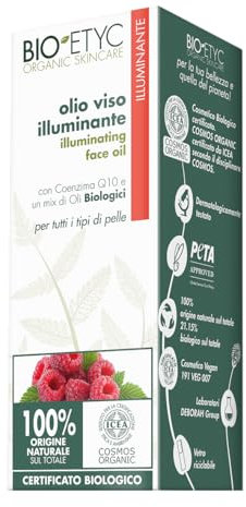 Bio-Etyc, Organic Skincare, Illuminante Viso, Olio con Coezima Q10, Per Tutti i Tipi di Pelle, Effetto Pelle Nutrita e Luminosa, 30ml