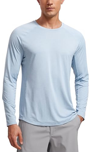 CRZ YOGA Rundkrage-träningströjor med lång ärm för män - Snabbtorkande löpar- och atletiska t-shirts Lätta baströjor Chambray Blue Heather L