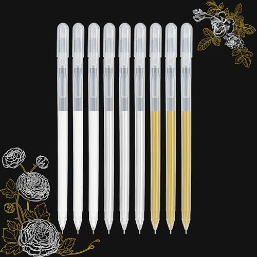 SMOOTHERPRO Weiß Gold Silber Gelstift Set 0,6 mm für Schwarzes Papier | 9 Stück, Highlight Gel Tintenstift, Fine Art Liner, Zeichenstift, für Zeichnen, Skizzieren, Büro, Schule