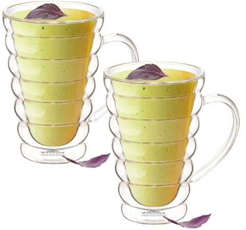 Wilmax – Vasos térmicos con asa Bubble – 300 ml – Juego de 2 vasos de doble pared para agua, té, café, té y café – vasos para bebidas calientes y frías – apto para lavavajillas