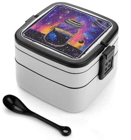 Filled with Black Liquid Bento Box Double Layer Bento Lunch Box with Spoon And Handle Lunchbox with Compartments Adult Lunch Box Leakproof Lunch Containers for Dining Out Work Picnic