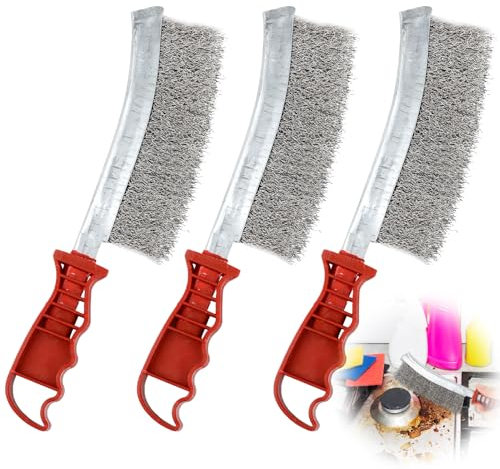 DesertBoy 3 Pièces Brosses Métalliques en Acier Inoxydable, Brosse Metallique a Main, Brosse Métallique avec Poignée Courbée en Plastique, Longueur 240mm, pour Nettoyer Soudure Scories Rouille Saleté