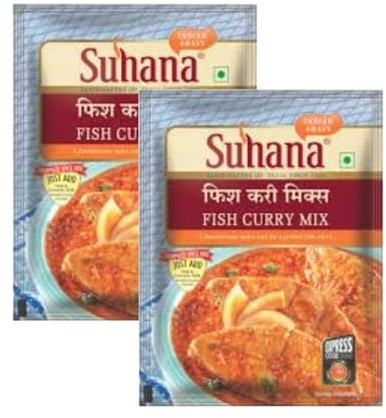 Suhana Spices Mix Powder (Ready To Eat) - Curry Masala Recipe Mixes Casserole Seasoning Herbs - Simplifies & Speeds Up Cooking Process (Pack of 2, Fish Curry Mix 50g (RTE))
