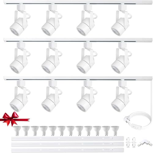 GU10 LED Track Lighting Complete Kit, Dimmable H Type 3 * 1.5m Track Rails,4000K Natural Light 12 Packs GU10 LED Bulbs Ceiling Spotlight Fixture, an Cost-Effective Lighting Solution
