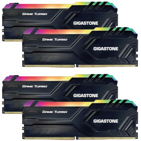 【RGB DDR4 RAM】 GIGASTONE Game Turbo 32Go Kit(4x8Go) DDR4 3600MHz PC4-28800 CL18-22-22-42 Intel XMP 2.0 AMD Ryzen 1.35V UDIMM 288pin UnbuffeRouge Non ECC Mémoire Haute Performance pour PC Bureau-Noir