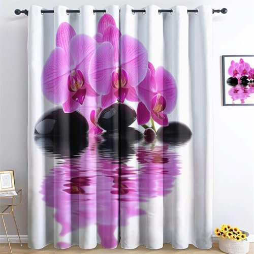 Verdunkelungsvorhänge Blumenmuster Rosa Orchideen Verdunkelungs Vorhänge zum Rosa B H183 x B117 cm (2er Pack) Abdunkelnde Vorhänge Wohnzimmer Blickdichte Ösenvorhang