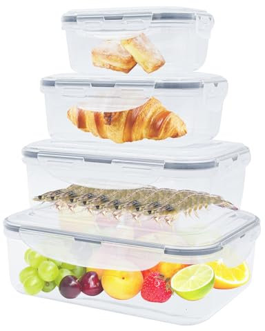 Coriver 8 Pièces Boite Conservation Alimentaire (4 conteneurs + 4 couvercles), Réutilisables Boîtes Alimentaires Plastique Hermétiques, Sans BPA, Étanche, Adaptés au Micro-ondes et au Congélateur