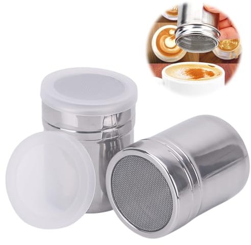 Generic 2Pcs Stainless Steel Flour Sugar Salt Shaker, 7oz Icing Sugar Salt Cocoa Flour Coffee Shaker Sifter