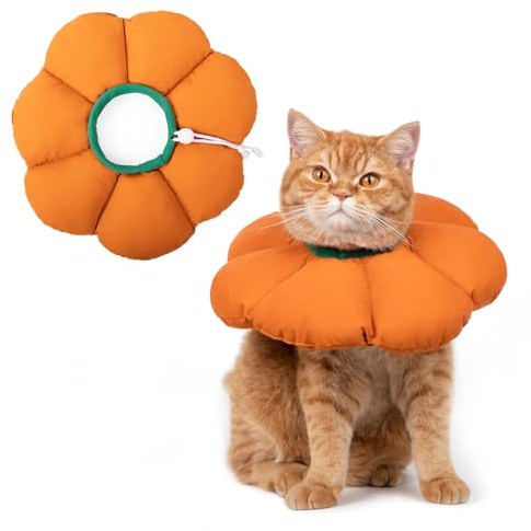 Halskrause Katze, Einstellbarer Halskrause Halsband, Weich Blumen Katze Wiederherstellung Halsband Kragen Cone ，für Katzen Kleiner Hunde Nach Operation und Verletzungen (Orange, M)
