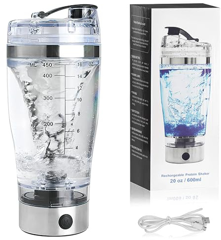 KBIBCK Elektrischer Shaker, 600ML Elektrischer Eiweiß Shaker, Elektrische Protein-Shaker-Flasche, Shaker Proteinshake USB Wiederaufladbar, Protein Mixer Shaker für Proteinshake & Milch Shake, BPA-Frei