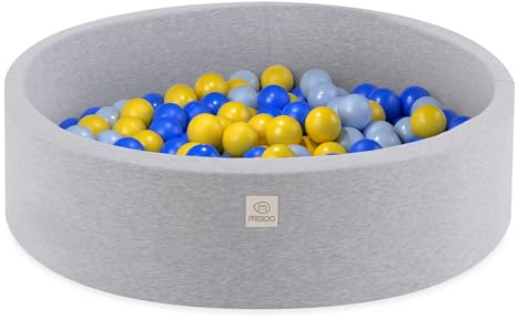 MISIOO Smart Bällebad - Kinder für Baby Zimmer - 200 Bälle - Spielzeug - Maschinenwaschbar - Öko-Tex - 90 x 30 cm - Hellgrau - Blau/Gelb/Hellblau