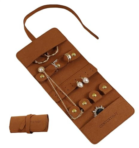 Huvqianu Schmuckrollen, tragbarer Schmuck-Organizer, 24 x 10 cm, mehrere Fächer, leicht zugängliches Design, große Kapazität, Reiserolle für Reisen, Schlafsäle und Ausflüge
