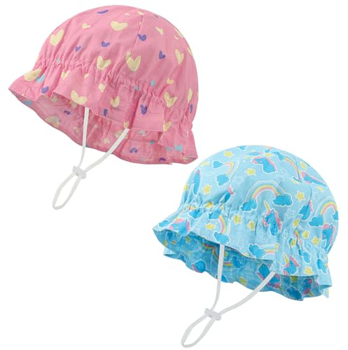 LACOFIA Baby Baby Solhatt Sommar Bomull Solskydd Keps Justerbar Hav Strand Pool Keps 0-12 Månader, Rosa+Blå, 0-12 mesi