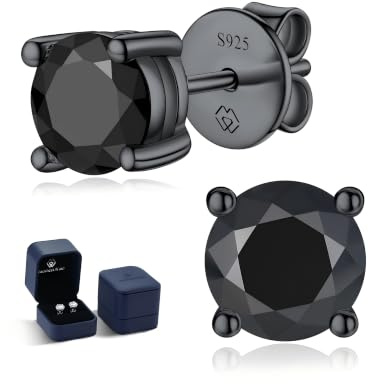 MomentWish Schwarze Moissanite Ohrstecker, 1-2 Karat Ohrringe Schwarz Herren Damen 925 Sterling Silber Simulierter Diamant Ohrring Solitär Ohrschmuck Geschenk für ihn 5/5.5/6.5mm
