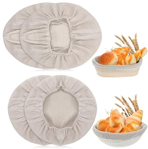 Bread Proofing Basket, 4 Pcs Reusable Original Color Bread Proof Cover Washable Proofing Basket Liner for Bakery Home Baking Breads Sourdough Homemade Baking Dough (Oval and Round)