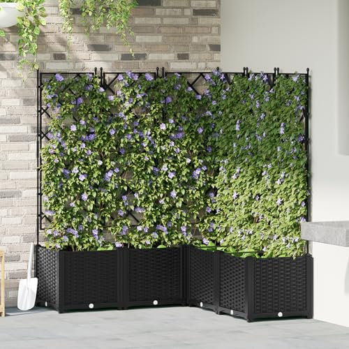 Lot de 5 jardinières en plastique résistant aux UV avec treillis - Design réglable en hauteur - Pour plantes grimpantes, balcon, jardin, terrasse - Noir - 120 x 120 x 143 cm