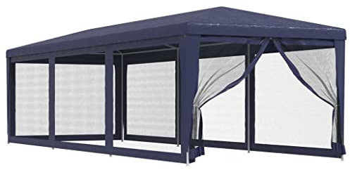 vidaXL Tente de fête - Abri - Pavillon en polyéthylène haute densité bleu de 3 x 9 m - Pour barbecue, mariage et festival - Avec cadre en fer et parois latérales en maille