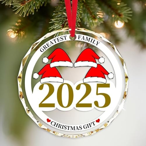 Personalisierte Weihnachtskugeln Familie 2025, Kristallglas-Kugel mit Namen, Custom Geschenk für Familien mit 2-9 Mitgliedern, Christbaumschmuck