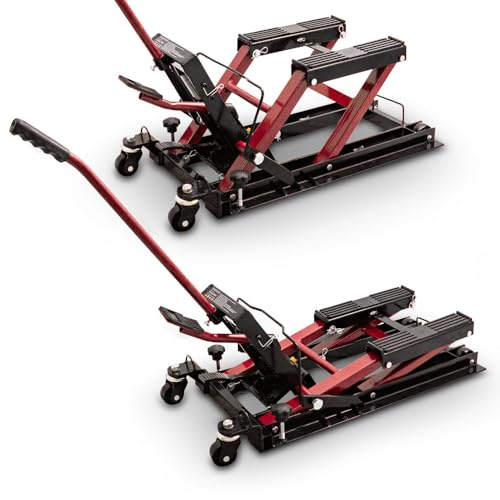 BITUXX Motorrad Heber Montageständer Hebebühne Montageheber Motorradhebebühne Hydraulisch Lifter Bock ATV Quad bis 680Kg Rot