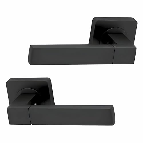 UAP Cube Internal Door Handles On Square Rose, Matt Black Lever Handles for Interior Wooden Doors, Keyless Pair