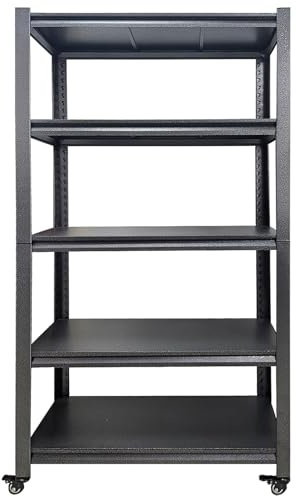 Generisch Garagenregale aus Metall, Lagerregal Industriedesign Schwarzes Regal, Höhenverstellbarer Regal-Organizer mit Rollen, Schwerlastregal für Speisekammer,Wäscherei,Küche (90x40x183cm)