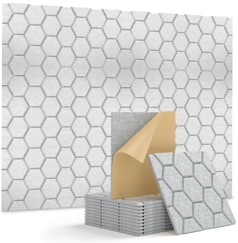 12 Stück Akustikpaneele Selbstklebend, Schallschutzplatten 30x30x0.9cm, Schallabsorber für Gaming Deko, Büros, Studios, Schlafzimmer (Grau)