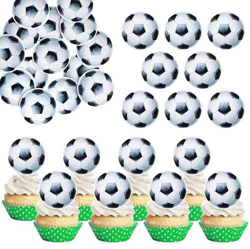 SYKYCTCY 60 Pack Edible Soccer Cupcake Toppers Rice Paper Sports Ball Cupcake Picks Edible Soccer Ball Birthday Cake Decorations for Sports Theme Baby Shower Kids Player Birthday Party Supplies