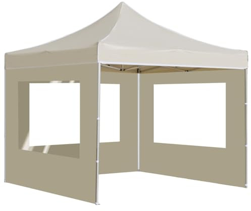 WGYHOME Tenda professionale per feste, 3 x 3 m, pieghevole con pareti laterali, telaio in alluminio, tetto Oxford color crema e finestra in PVC, protezione UV e protezione solare per barbecue, feste