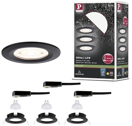 Paulmann LED Einbauleuchte Nova GU10 Flat starr IP44 3x4,9W 3x550lm 230V 2700K Schwarz matt 92311