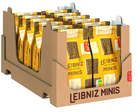 LEIBNIZ Minis Black & White, 12er Pack, knusprige Kakaokekse mit weißer Schokolade im Kleinformat, Großpackung als Vorrat oder zum Verkauf (12 x 125 g)