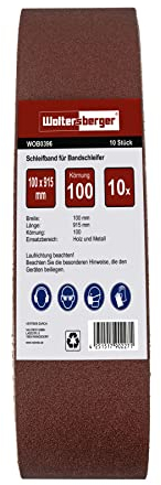 Woltersberger® 10 nastri abrasivi in tessuto, dimensioni 100 x 915 mm, grana P80, carta vetrata, per levigatrice a nastro/carta vetrata