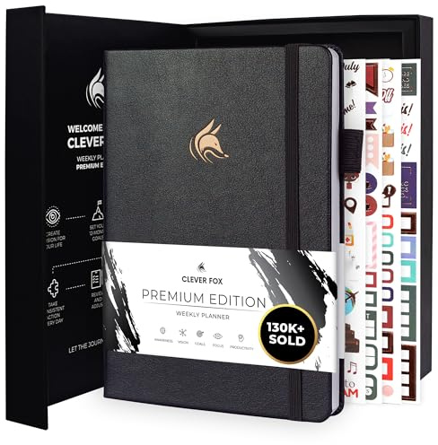 Clever Fox Planer Premium Edition - Luxuriöser Wochen & Monatsplaner zur Produktivitätssteigerung und zum Erreichen Ihrer Ziele - Organizer - Undatiert, Start jederzeit möglich, A5 - Silber Schwarz