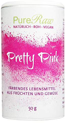 Pretty Pink Natürliche Lebensmittelfarbe Pulver Rosa (Roh Vegan) Pastell Rose bis Intensiv Rosa-Rot - Essbare Farbe für Lebensmittel aus Früchten und Gemüse - Natural Food Coloring | PureRaw 50g