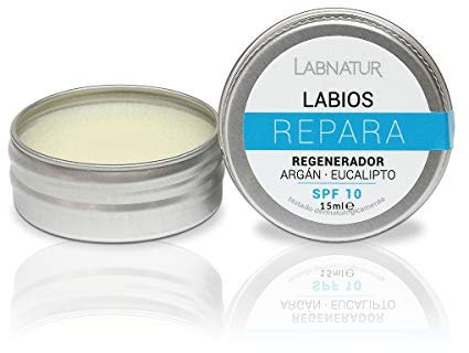 Labnatur Bálsamo Labial Reparador - Natural, con Aceites de Argán y Eucalipto, Karité y Mentol - Regenera, Hidrata y Protege - Para Labios Secos o Agrietados - Fabricado en España - 15 ml