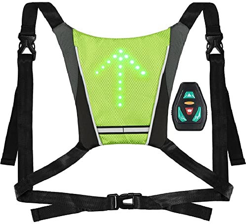 Gilet da ciclismo a LED, Gilet riflettente a LED con indicatore di direzione - Telecomando, luci di direzione, Ricaricabile tramite USB, installazione facile per indicatore di sicurezza a bicicletta-L