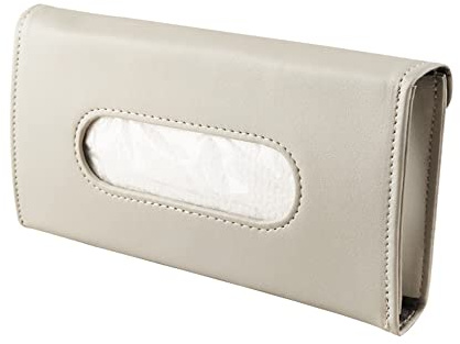 Qirc Auto Tissue Box, Sonnenschirm für Beifahrer, Sonnenhecke, Auto-Tischtuch-Box, Hängeltasche, passt zu vielen Fahrzeugen (Beige)
