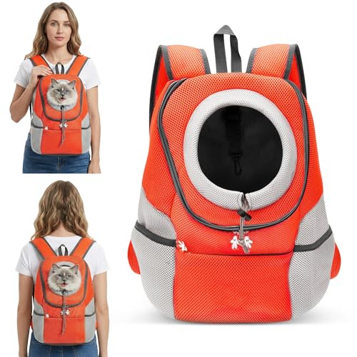 ALLSOPETS Hunderucksack, Tragbarer Haustierträger für Kleine Hunde und Katzen, Fahrrad- und Motorrad-Träger für Wandern, Camping und Outdoor (Bernsteinorange, XL)