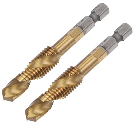 uxcell Combination Drill and Tap Bit, 1/4 Hex Shank M10 x 1.5 Metric Titanium Coated High Speed Steel 4341 Spiral Flute Drilling Tapping Tool Extra Long 2pcs