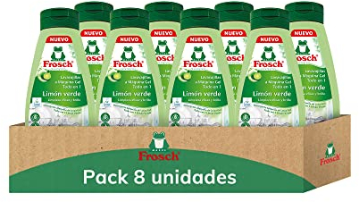 Frosch - Gel Lavavajillas a Máquina, Todo en 1 con Limón Verde, Limpieza y Brillo, Sin Microplásticos Ni Componente Animal, 40 Dosis - Pack de 8 x 650 ml